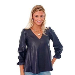 Tuckernuck Faux Leather Navy Easton Blouse